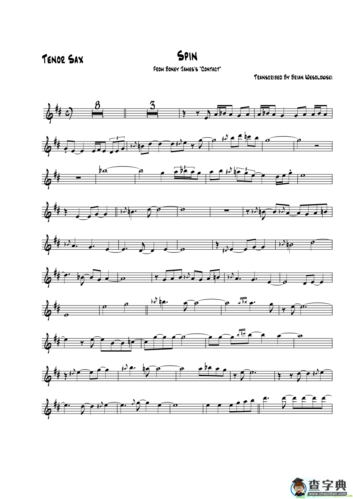 Spin（次中音萨克斯）萨克斯谱