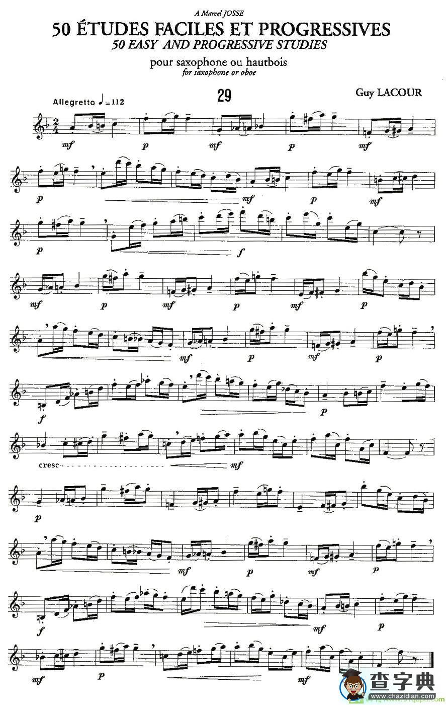 Guy Lacour 50 首萨克斯练习曲之29萨克斯谱(Guy作曲)