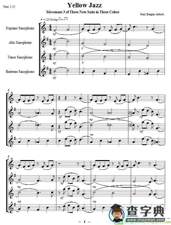Yellow Jazz萨克斯谱