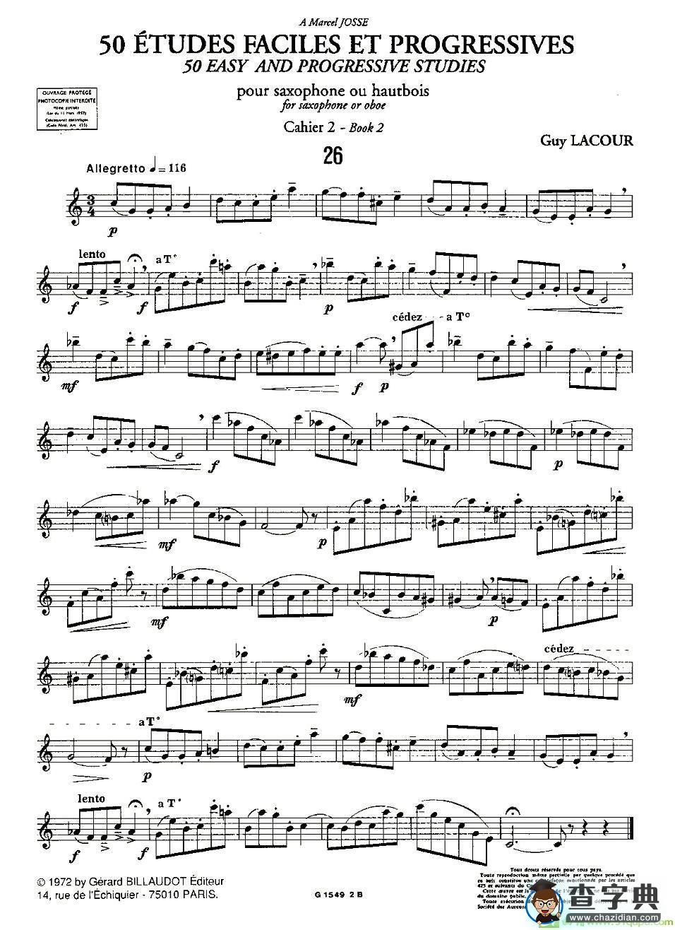 Guy Lacour 50 首萨克斯练习曲之26萨克斯谱(Guy作曲)