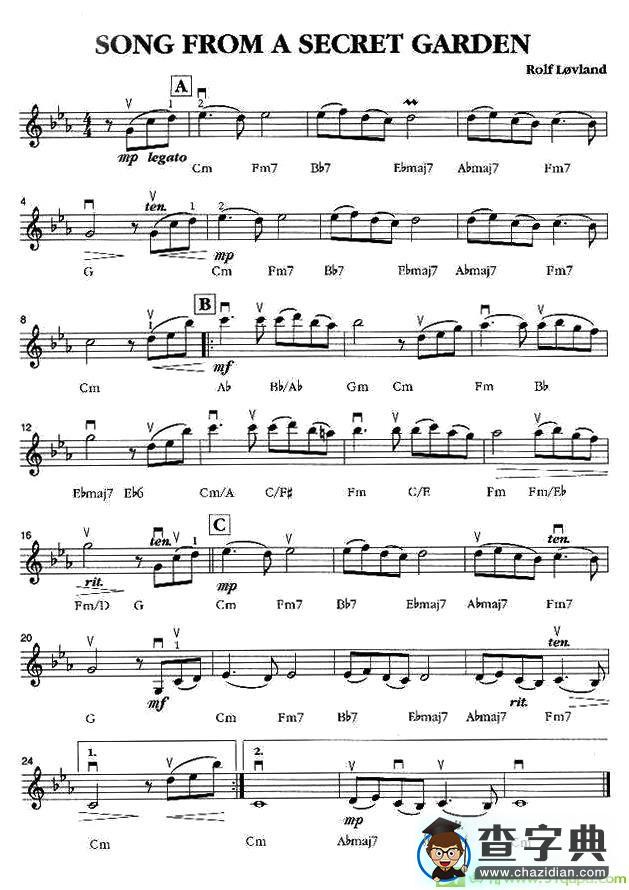 SONG FROM A SECRET GARDEN萨克斯谱