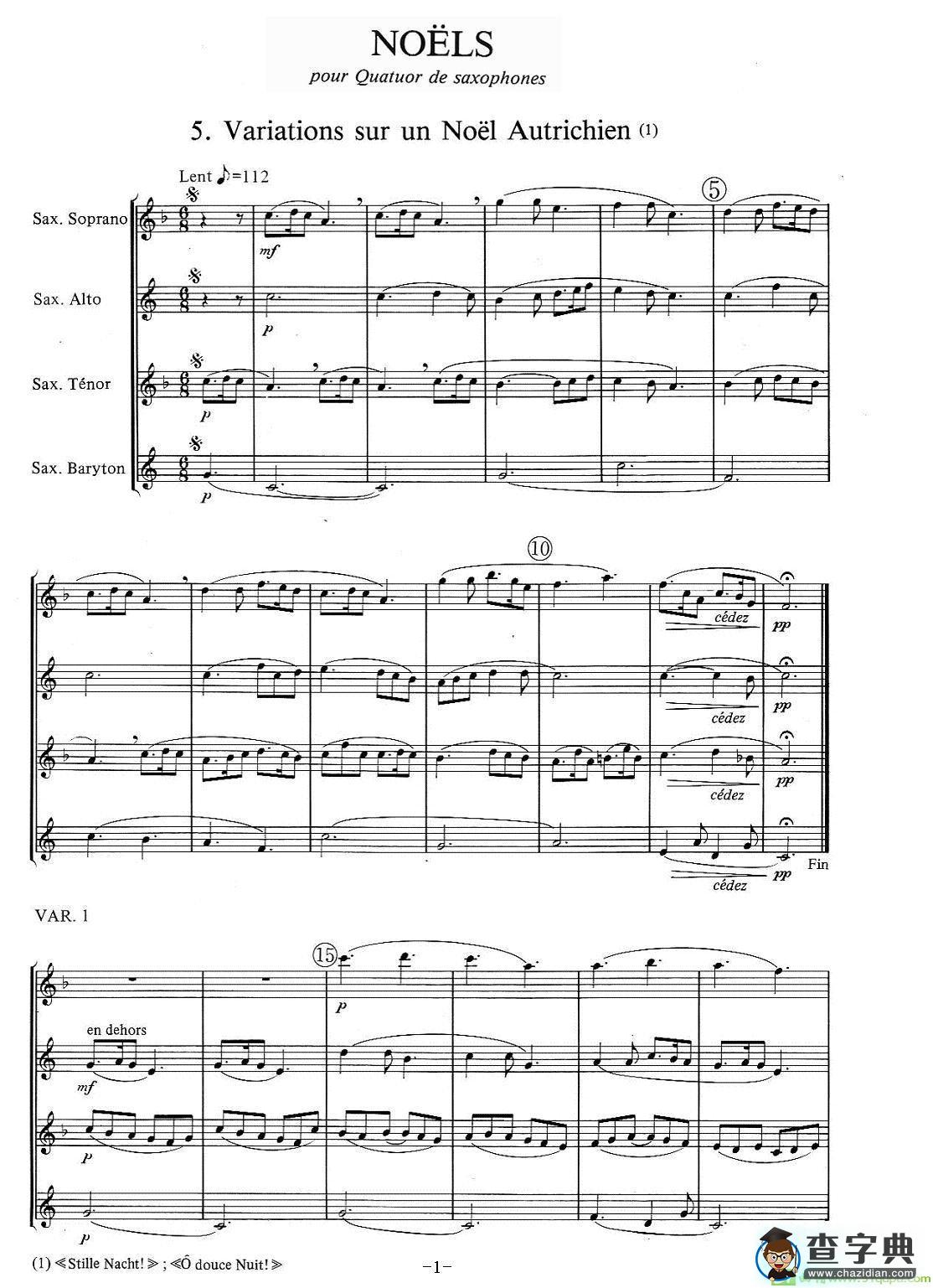 jean Bouvard 编写的6首萨克斯四重奏之五萨克斯谱(jean作曲)