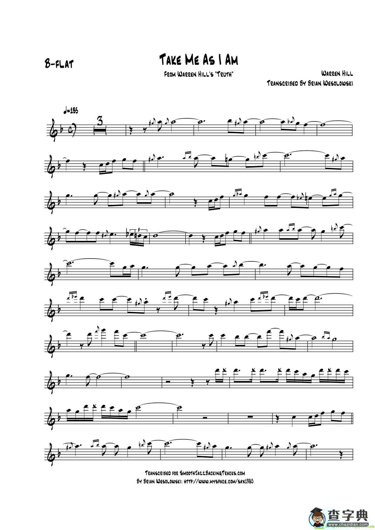 TakeMeAsIAm（次中音萨克斯）萨克斯谱