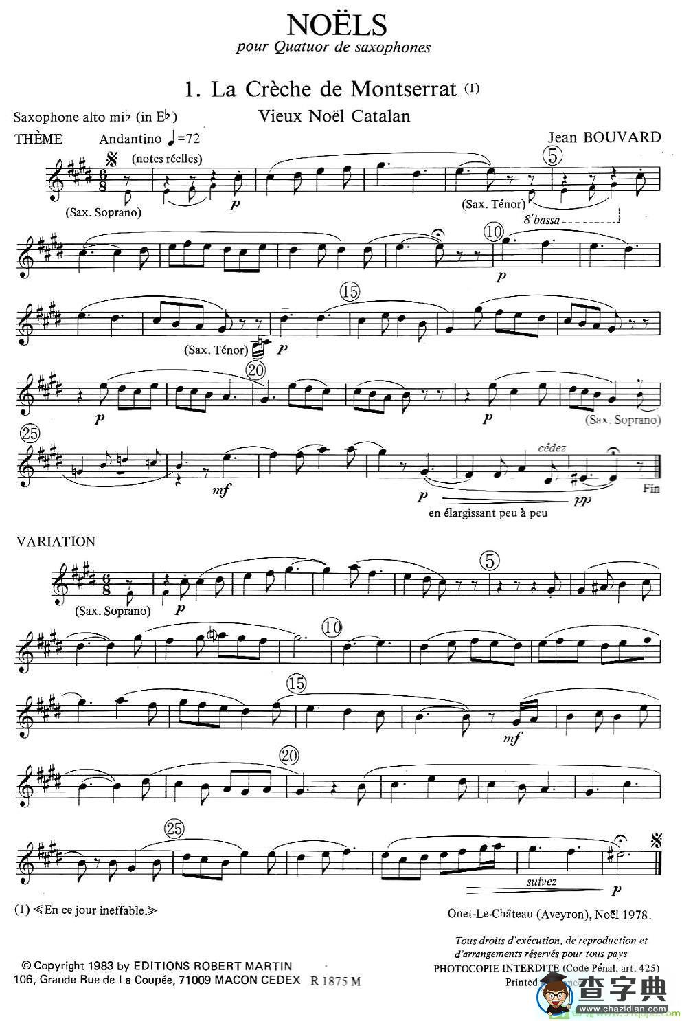 jean Bouvard 编写的6首萨克斯四重奏萨克斯谱(jean作曲)