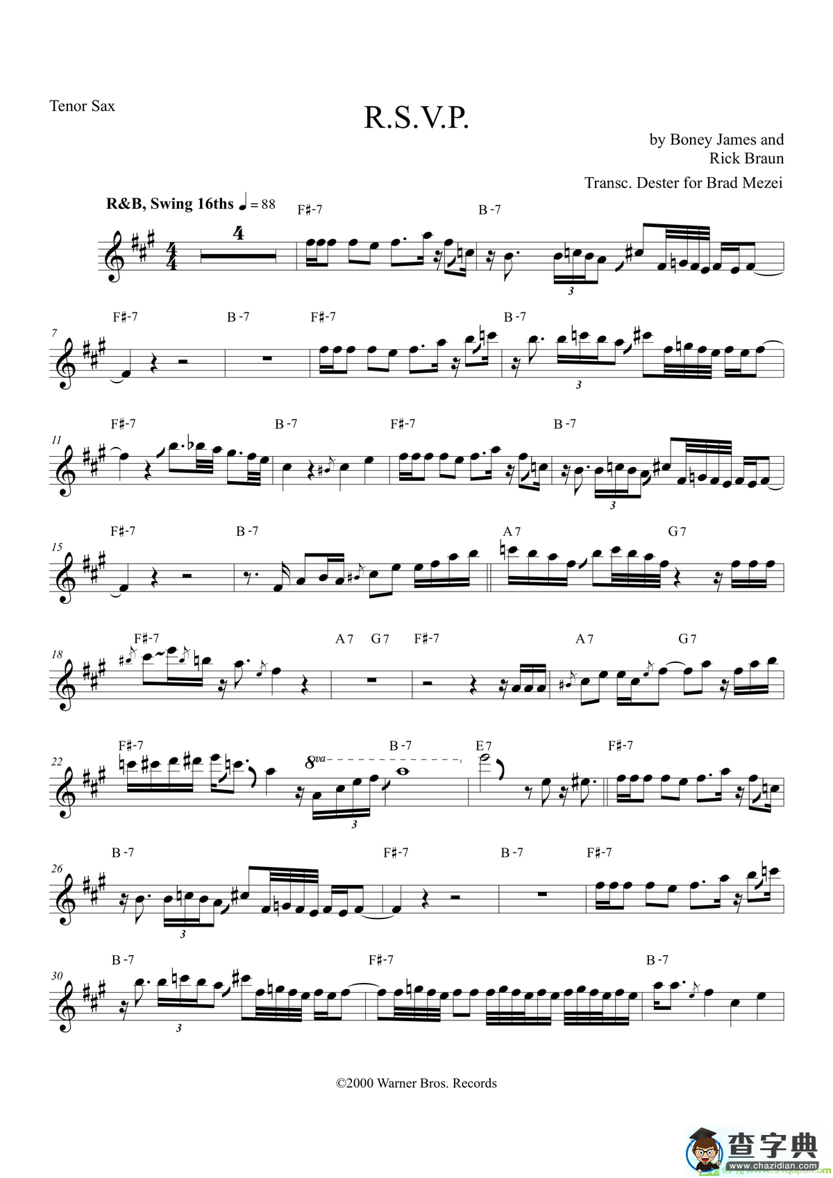 R.S.V.P（次中音萨克斯）萨克斯谱