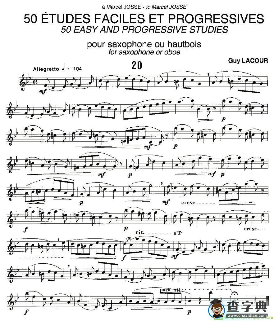 Guy Lacour 50 首萨克斯练习曲之20萨克斯谱(Guy作曲)