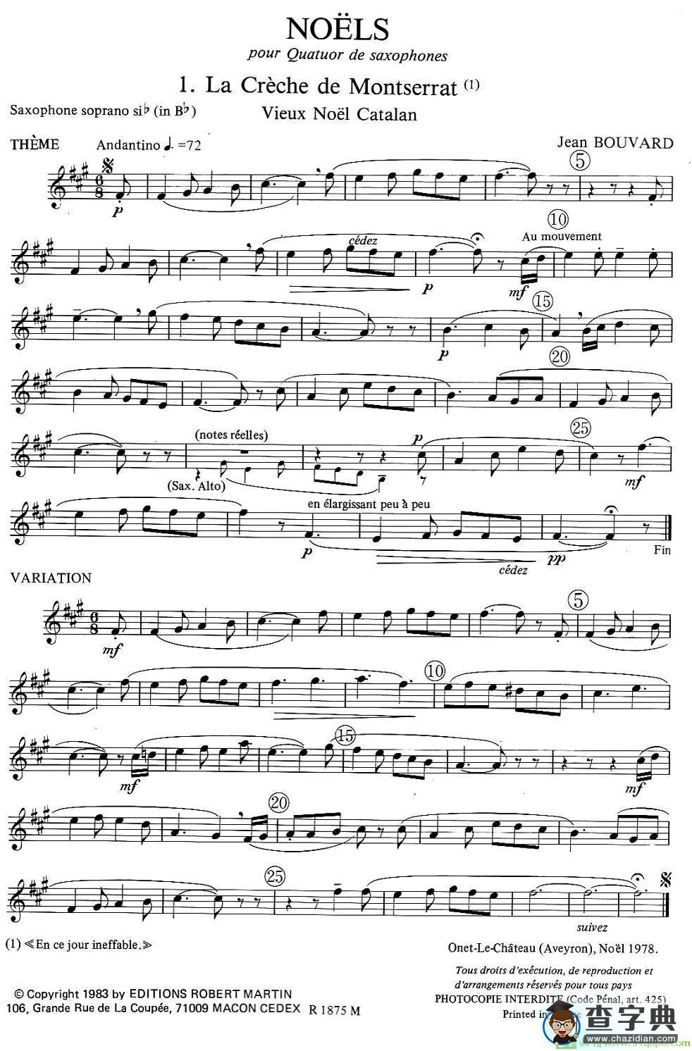 jean Bouvard 编写的6首萨克斯四重奏萨克斯谱(jean作曲)