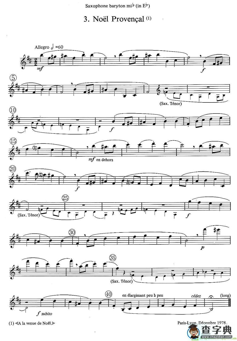 jean Bouvard 编写的6首萨克斯四重奏萨克斯谱(jean作曲)