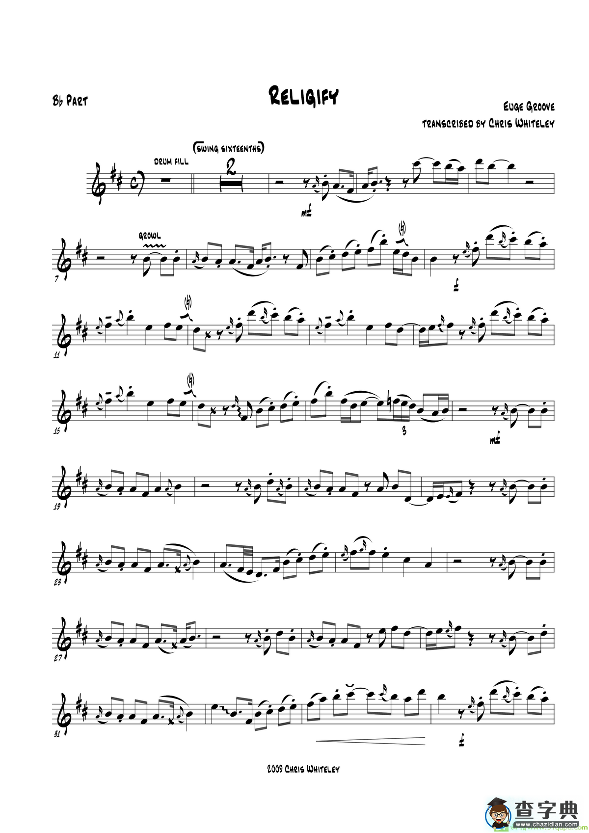 Religify（次中音萨克斯）萨克斯谱