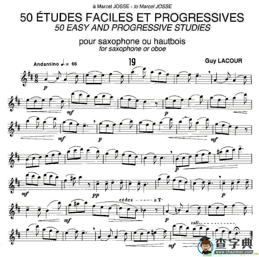 Guy Lacour 50 首萨克斯练习曲之19萨克斯谱(Guy作曲)