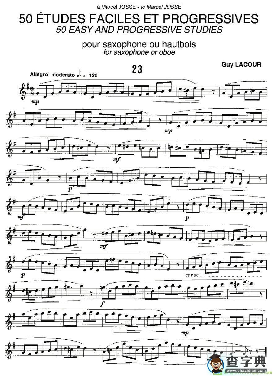 Guy Lacour 50 首萨克斯练习曲之23萨克斯谱(Guy作曲)