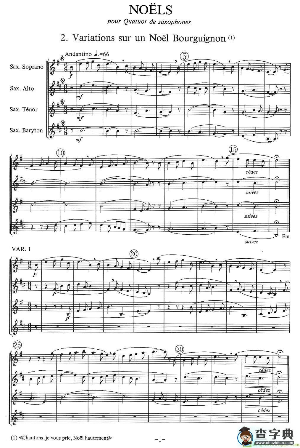 jean Bouvard 编写的6首萨克斯四重奏之二萨克斯谱(jean作曲)