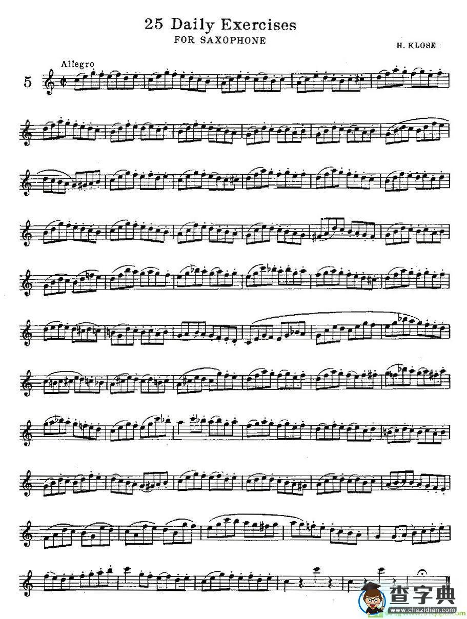 25 Daily Exercises 之5萨克斯谱(H·klose作曲)