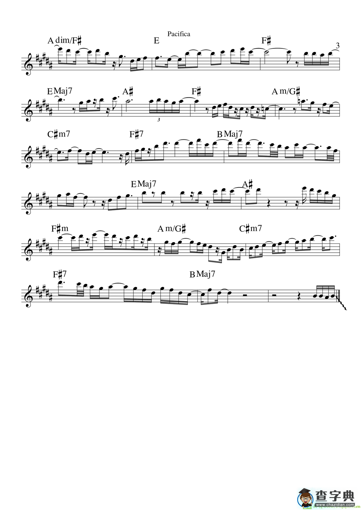 Pacifica（次中音萨克斯）萨克斯谱