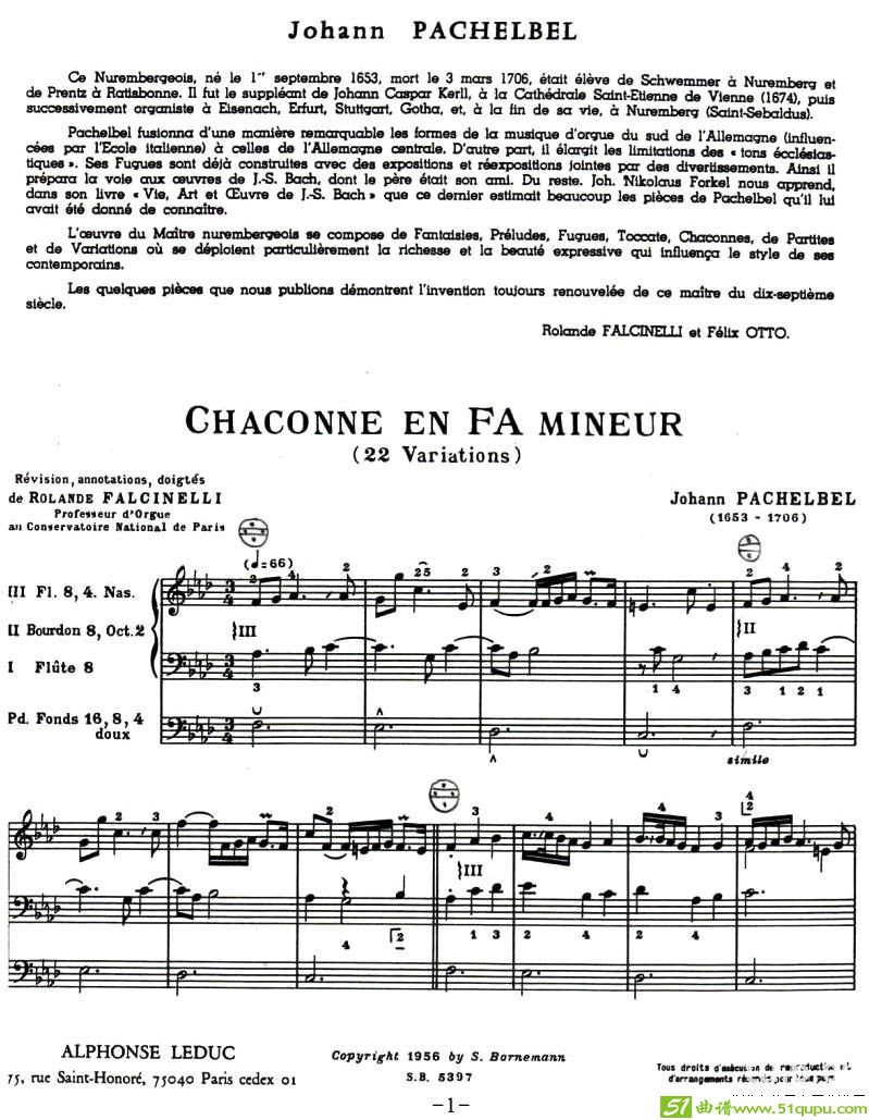 CHACONNE EN FA MINEUR手风琴谱(约翰·巴哈贝尔演唱)