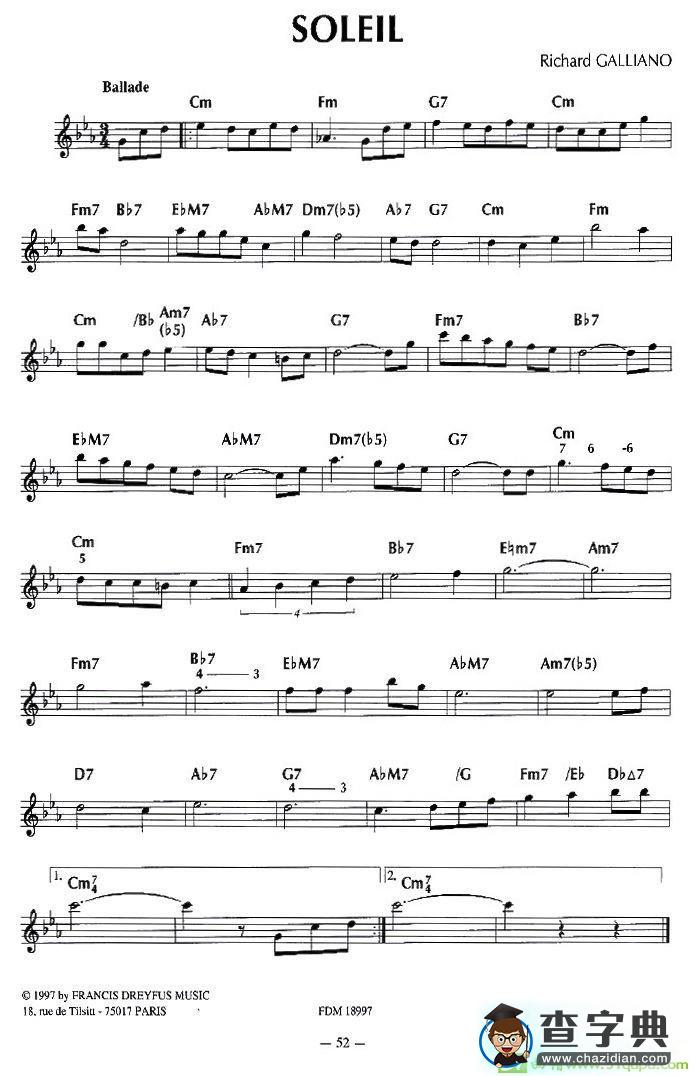 SOLEIL手风琴谱(理查德·加里亚诺（Richard作曲)