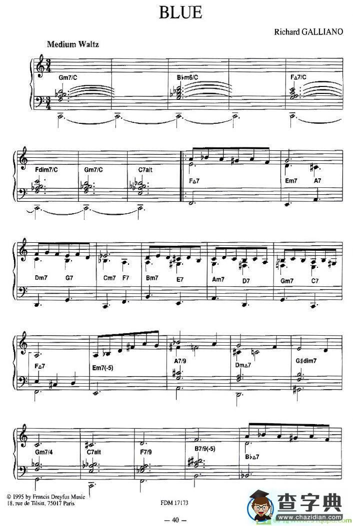 BLUE手风琴谱(理查德·加里亚诺（Richard作曲)