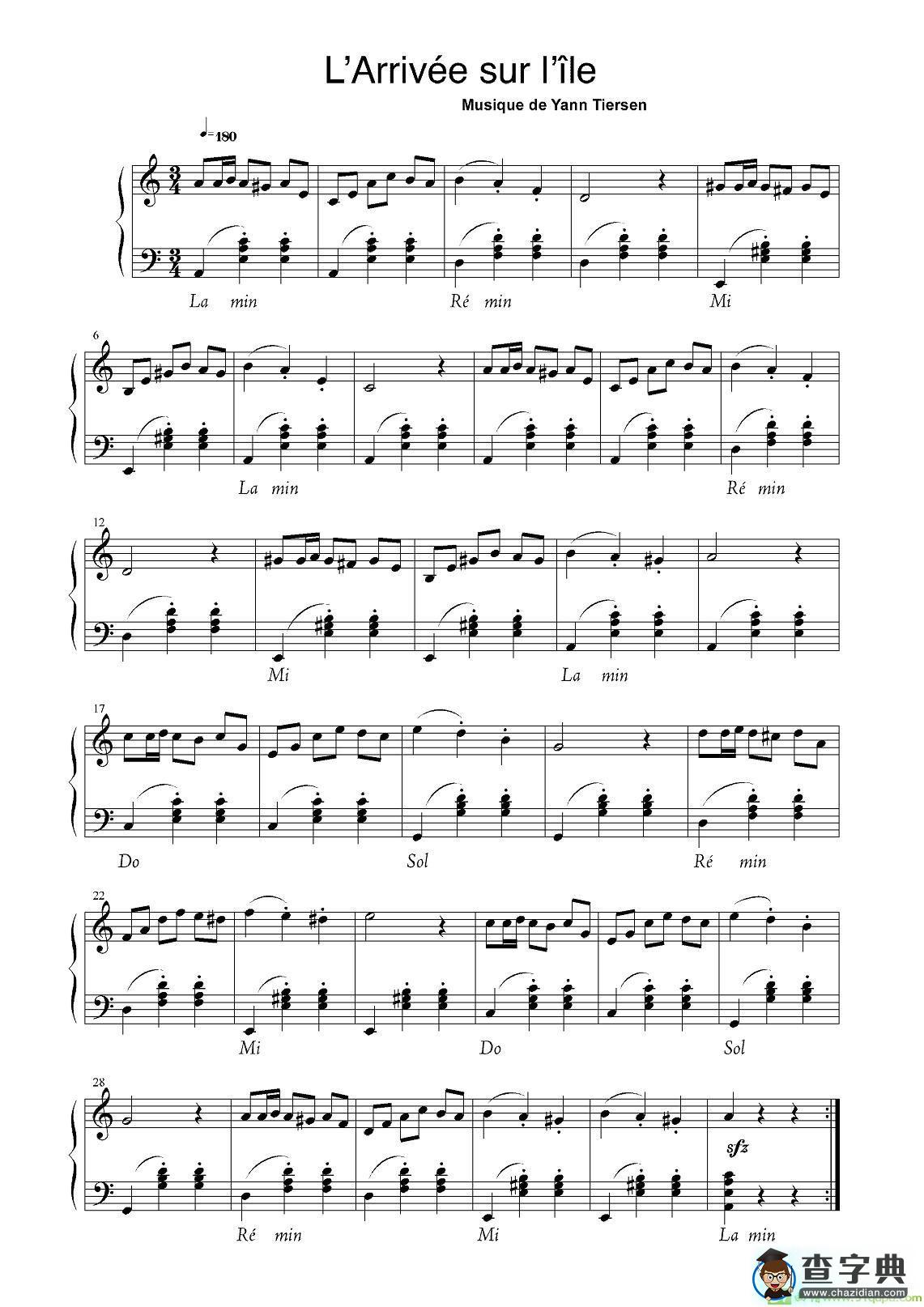 L’Arrivée sur l’le手风琴谱(扬·提尔森作曲)