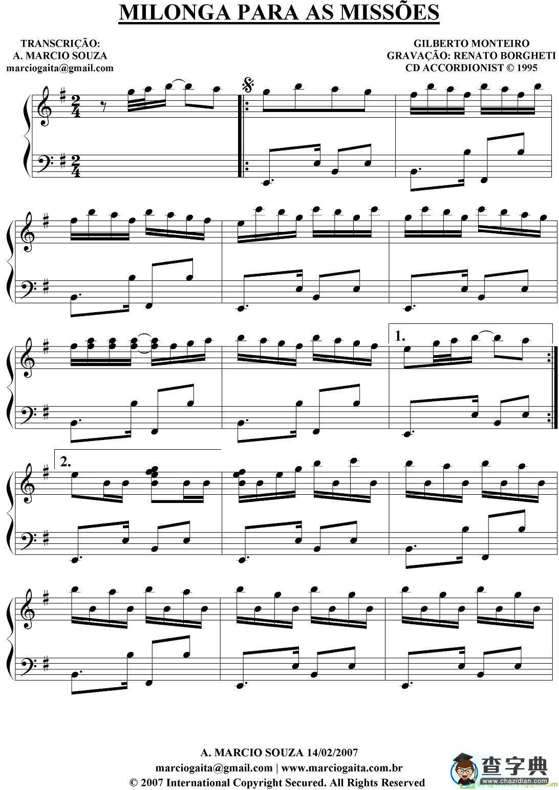 Milonga Para As Missoes 手风琴谱