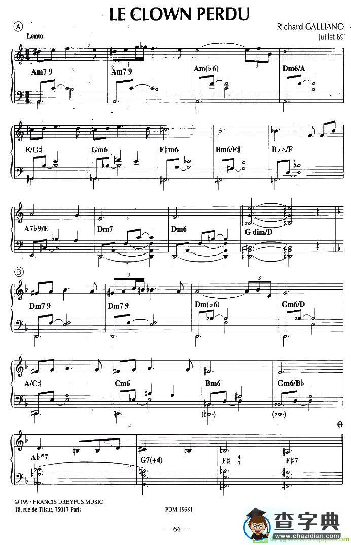 TE CLOWN PERDU手风琴谱(理查德·加里亚诺（Richard作曲)