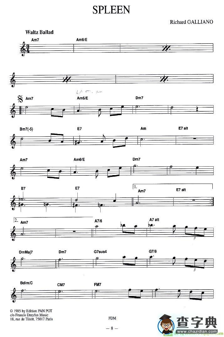 SPLEEN手风琴谱(理查德·加里亚诺（Richard作曲)