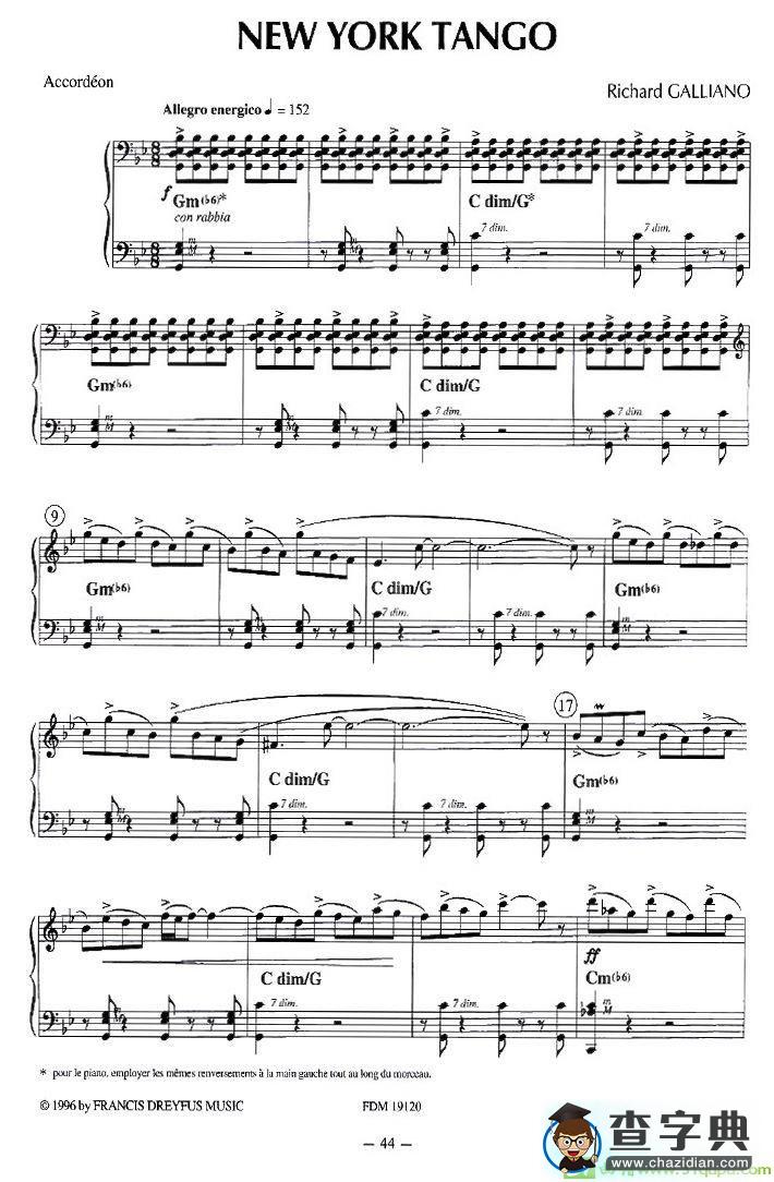 NEW YORK TANGO手风琴谱(理查德·加里亚诺（Richard作曲)