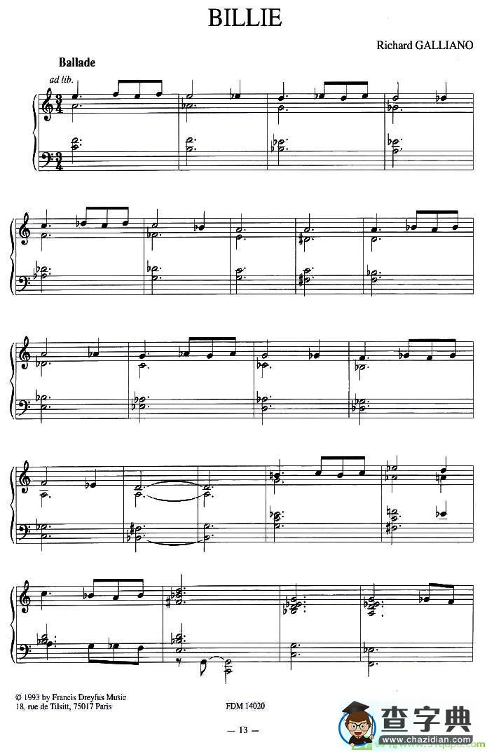 BILLIE手风琴谱(理查德·加里亚诺（Richard作曲)