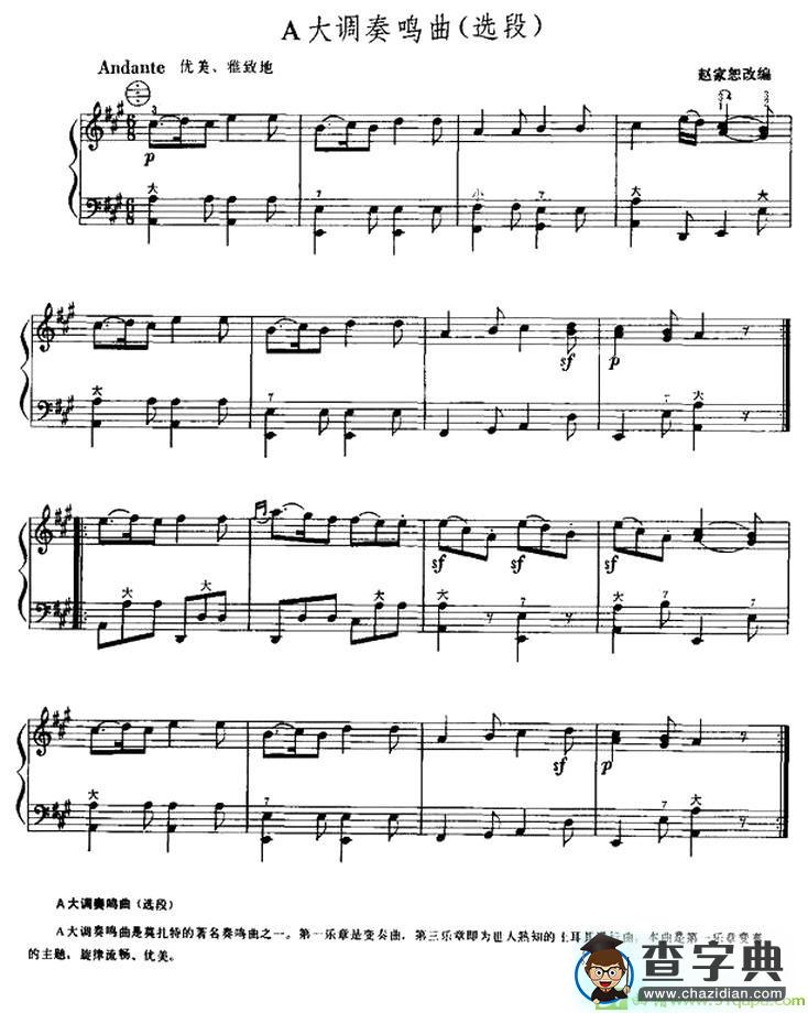 A大调奏鸣曲手风琴谱(赵家恕改编作曲)