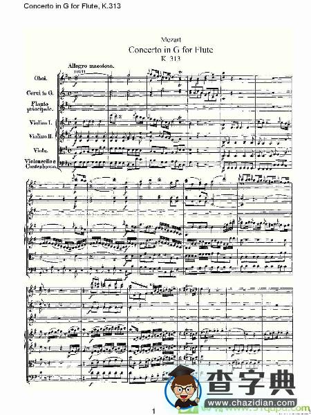Concerto in G for Flute, K.313长笛谱