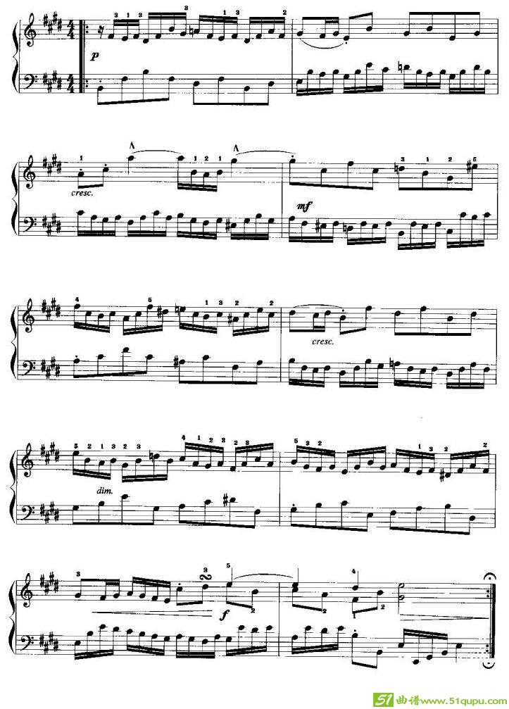 E大调小前奏曲手风琴谱