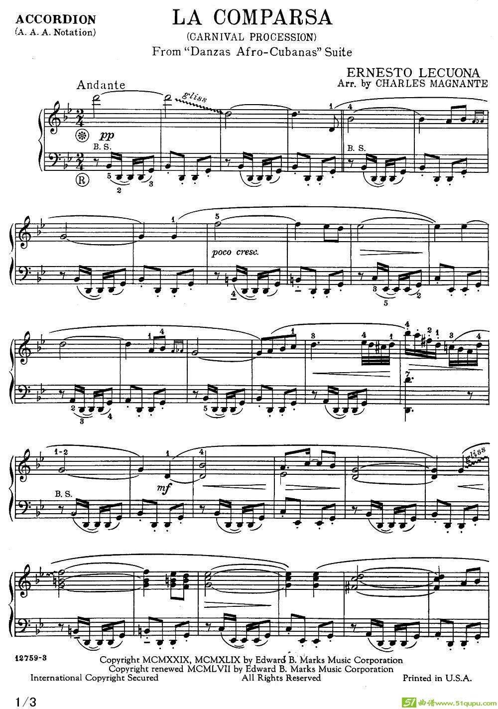 LaComparsa（狂欢节的游行）（传统低音手风琴）手风琴谱