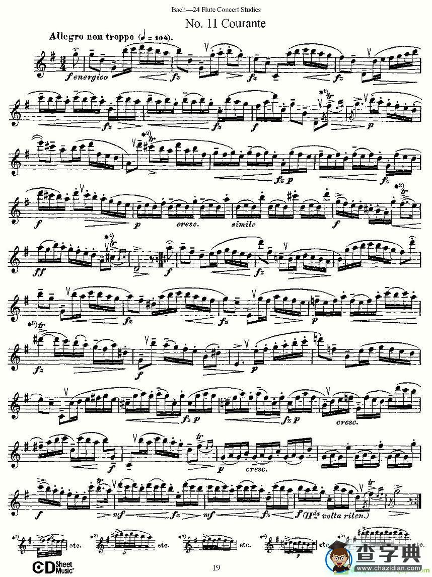 Bach-24 Flutc Concert Studies 之11—15长笛谱(Bach（巴赫）作曲)