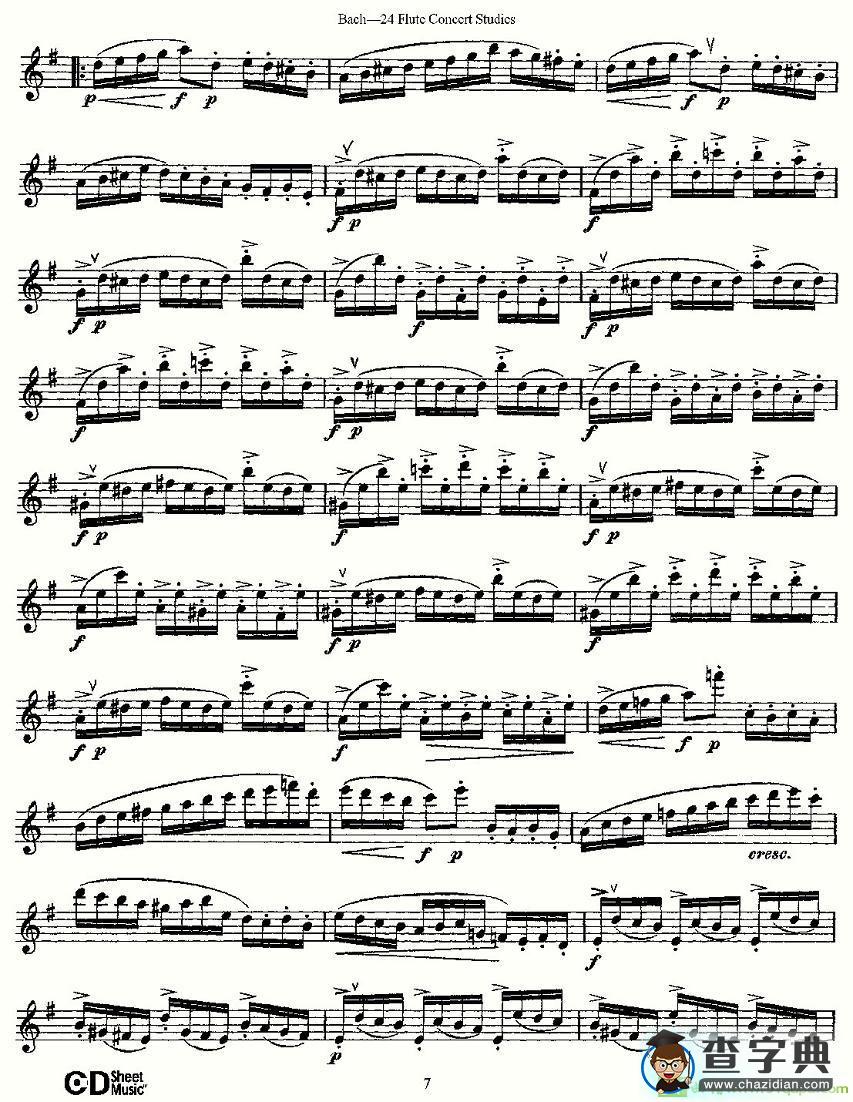 Bach-24 Flutc Concert Studies 之1—5长笛谱(Bach（巴赫）作曲)
