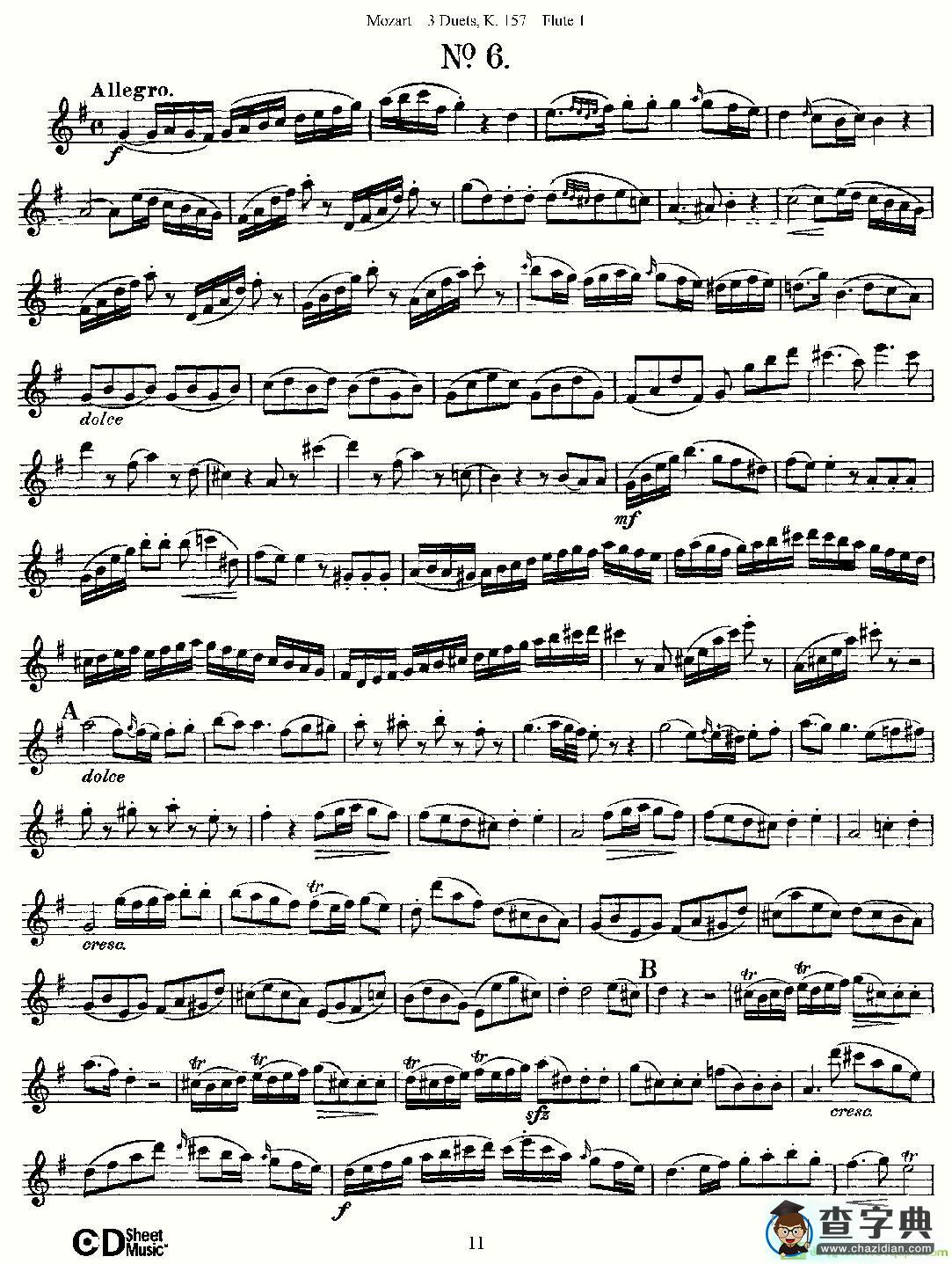 3 Duets K.157 之第一长笛长笛谱(Mozart作曲)