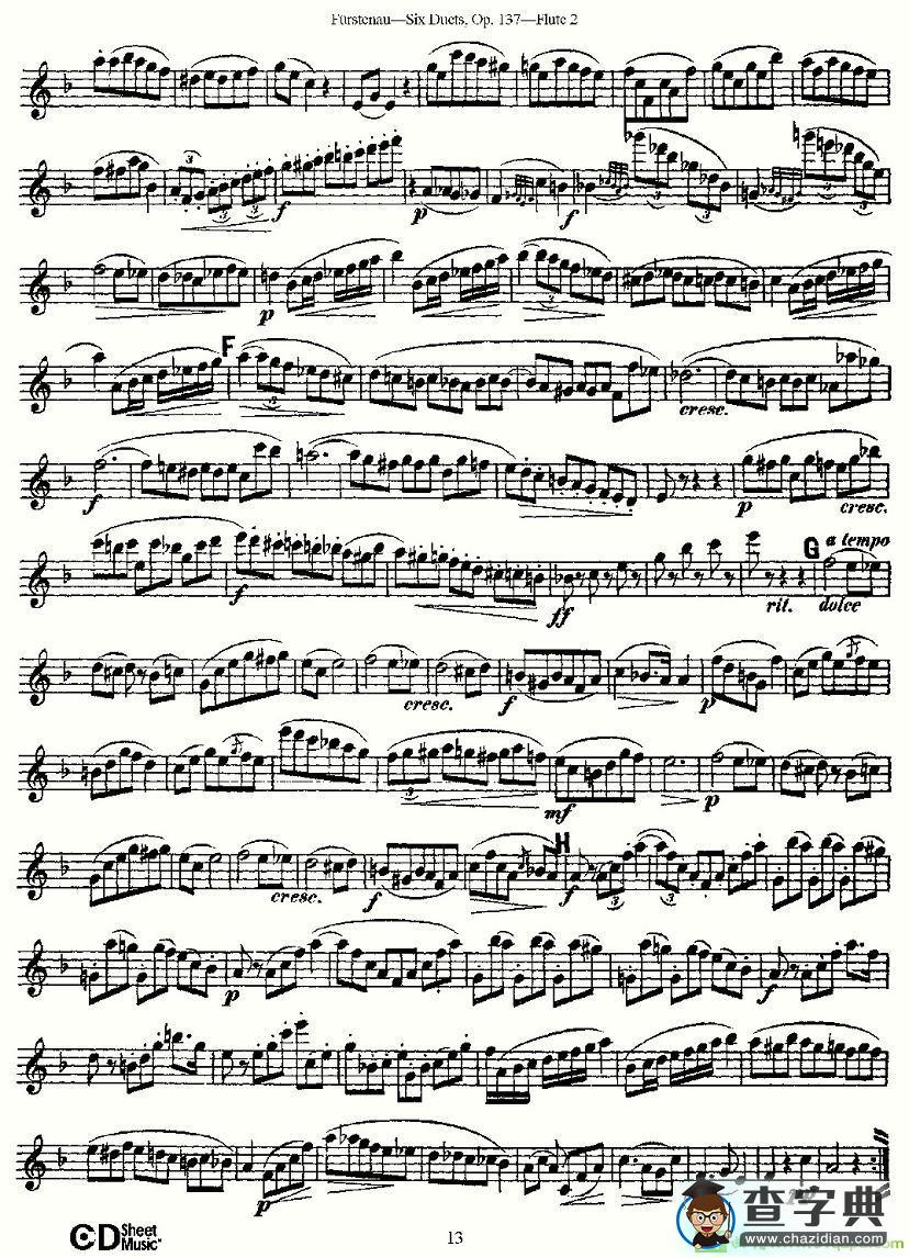 Six Duets, Op.137 之三长笛谱(Furstenau作曲)