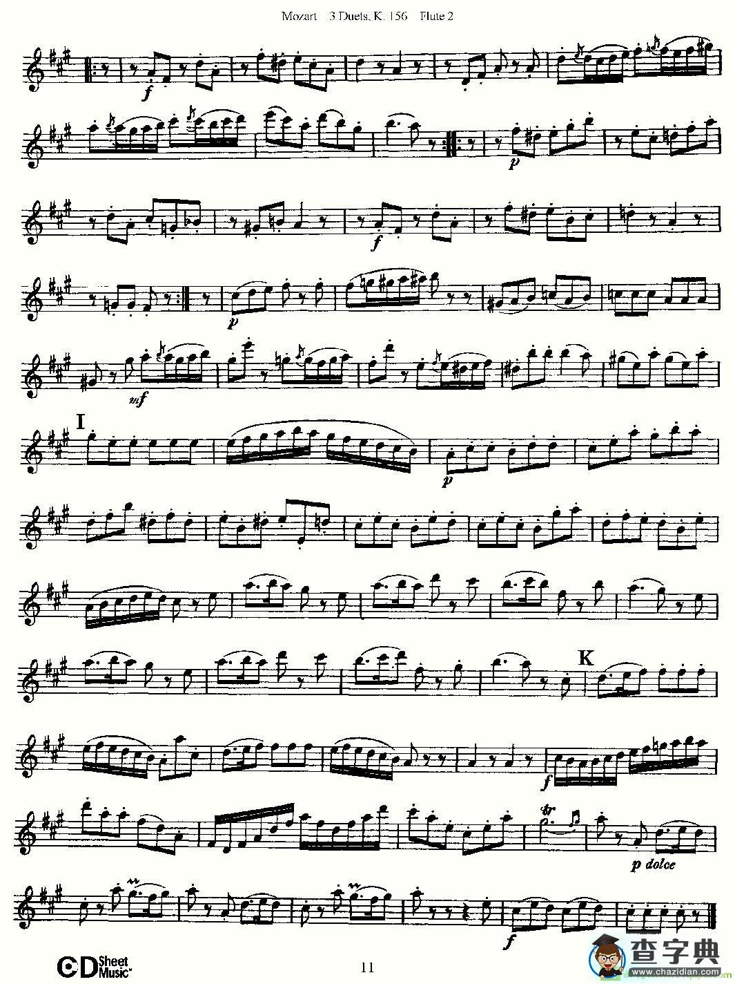 3 Duets K.156 之第二长笛长笛谱(Mozart作曲)