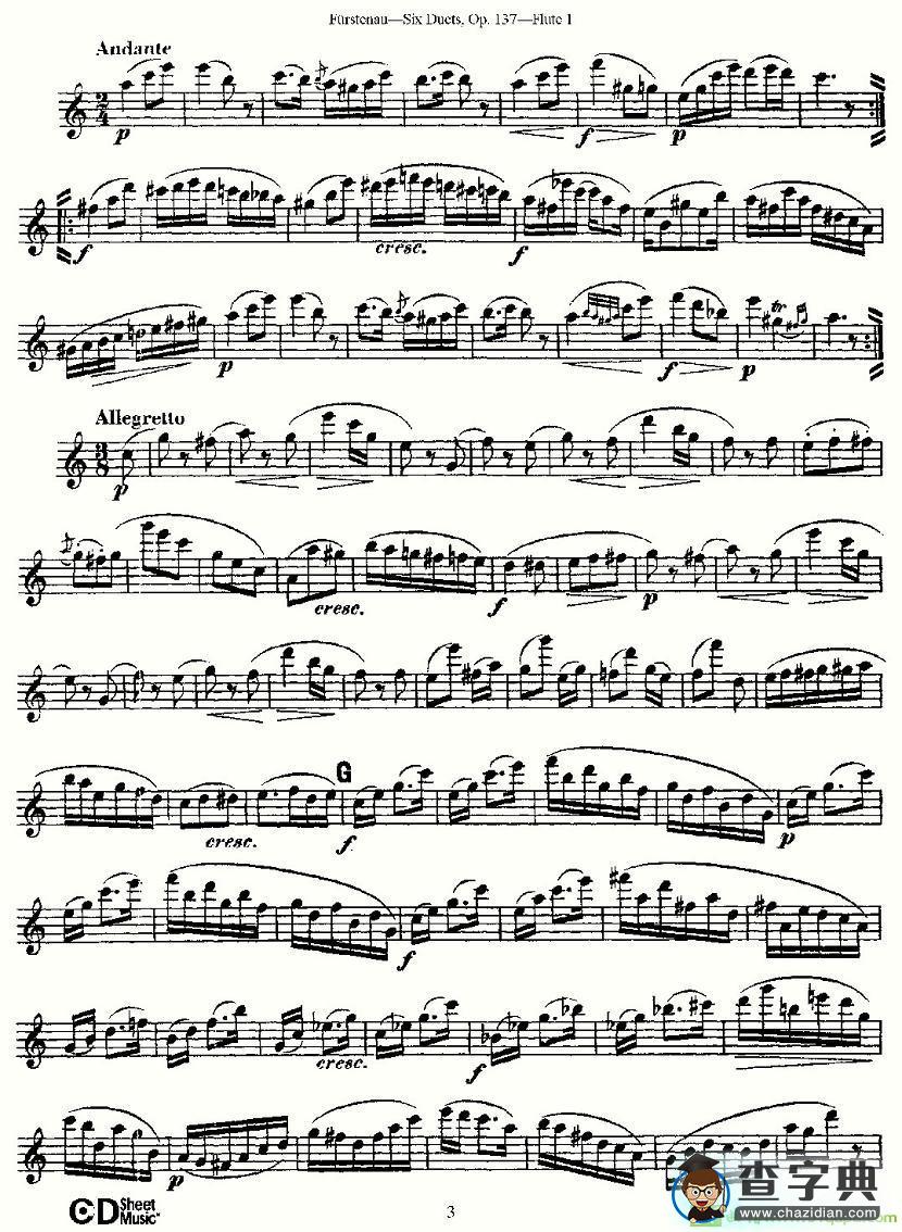 Six Duets, Op.137 之一长笛谱(Furstenau作曲)