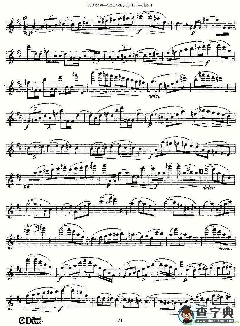 Six Duets, Op.137 之四长笛谱(Furstenau作曲)