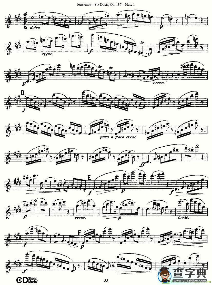 Six Duets, Op.137 之六长笛谱(Furstenau作曲)