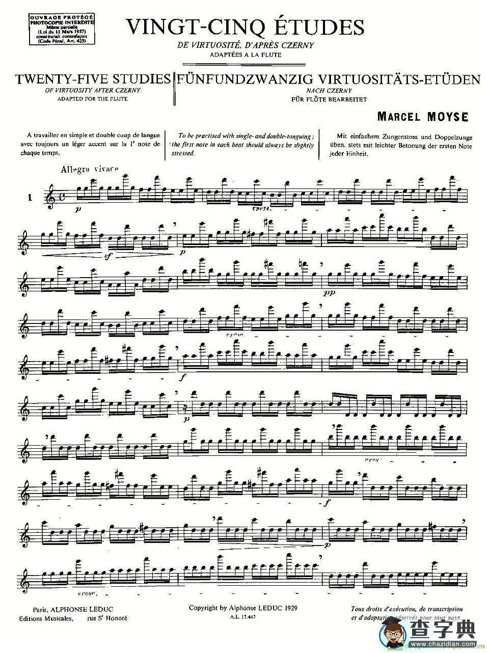 Moyse - 25 Studies after Czerny flute  [1]长笛谱(Moyse作曲)