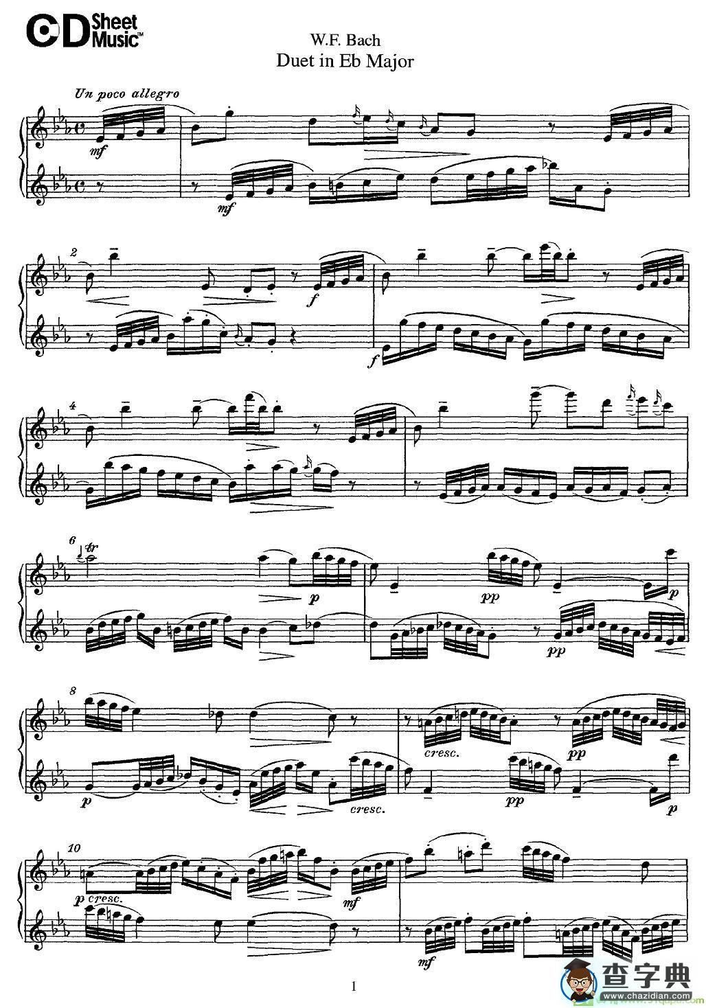 Eb大调二重奏长笛谱(W.F.Bach（作曲)