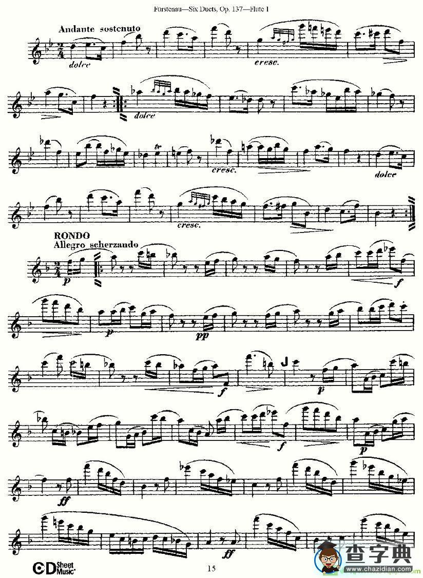 Six Duets, Op.137 之三长笛谱(Furstenau作曲)