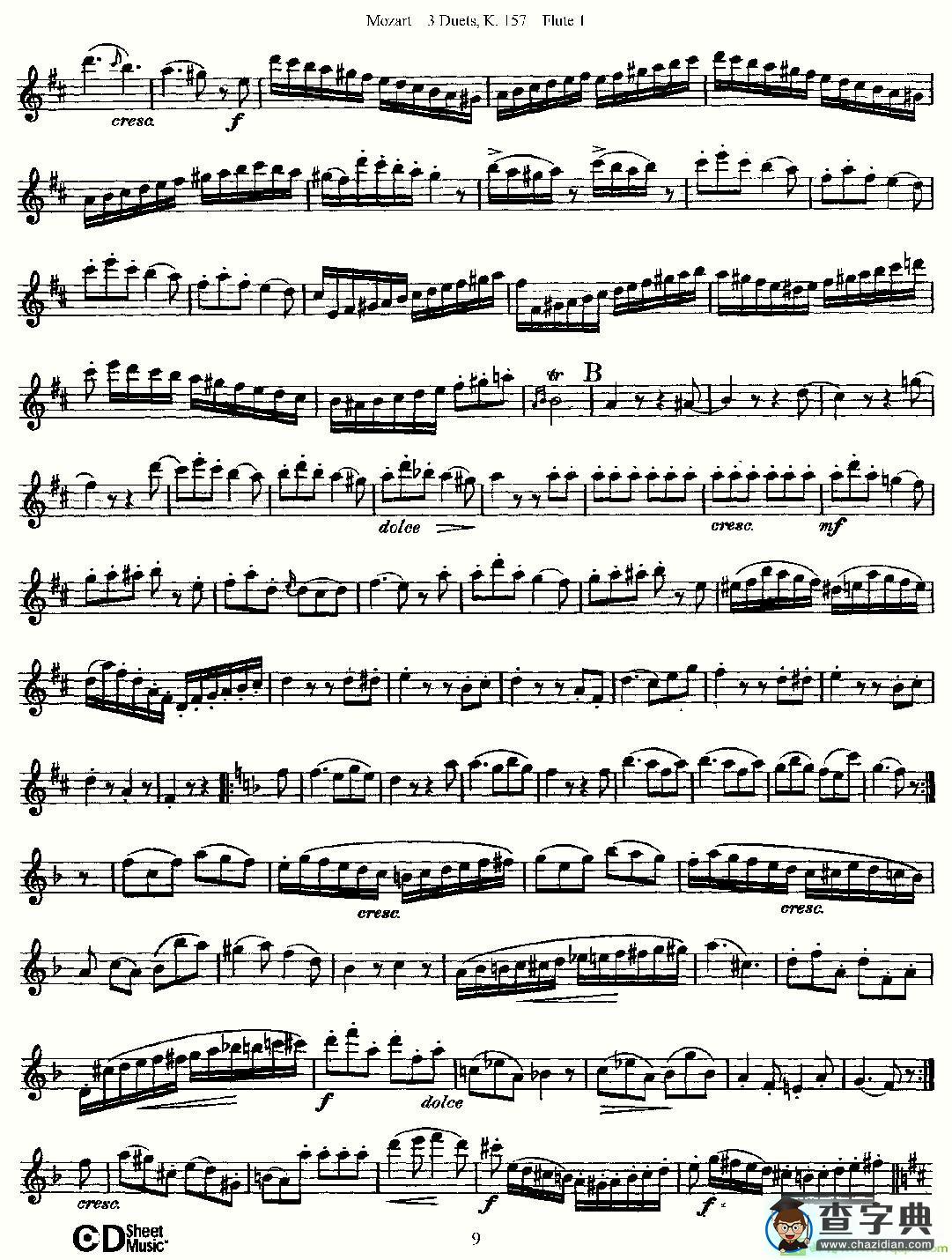 3 Duets K.157 之第一长笛长笛谱(Mozart作曲)