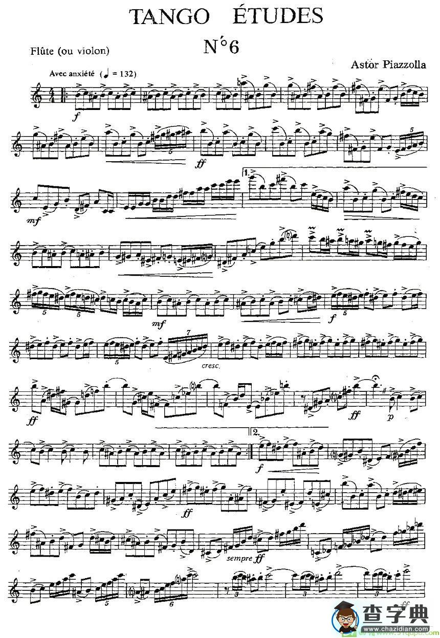 Tango Etudes 之六长笛谱(Piazzolla作曲)