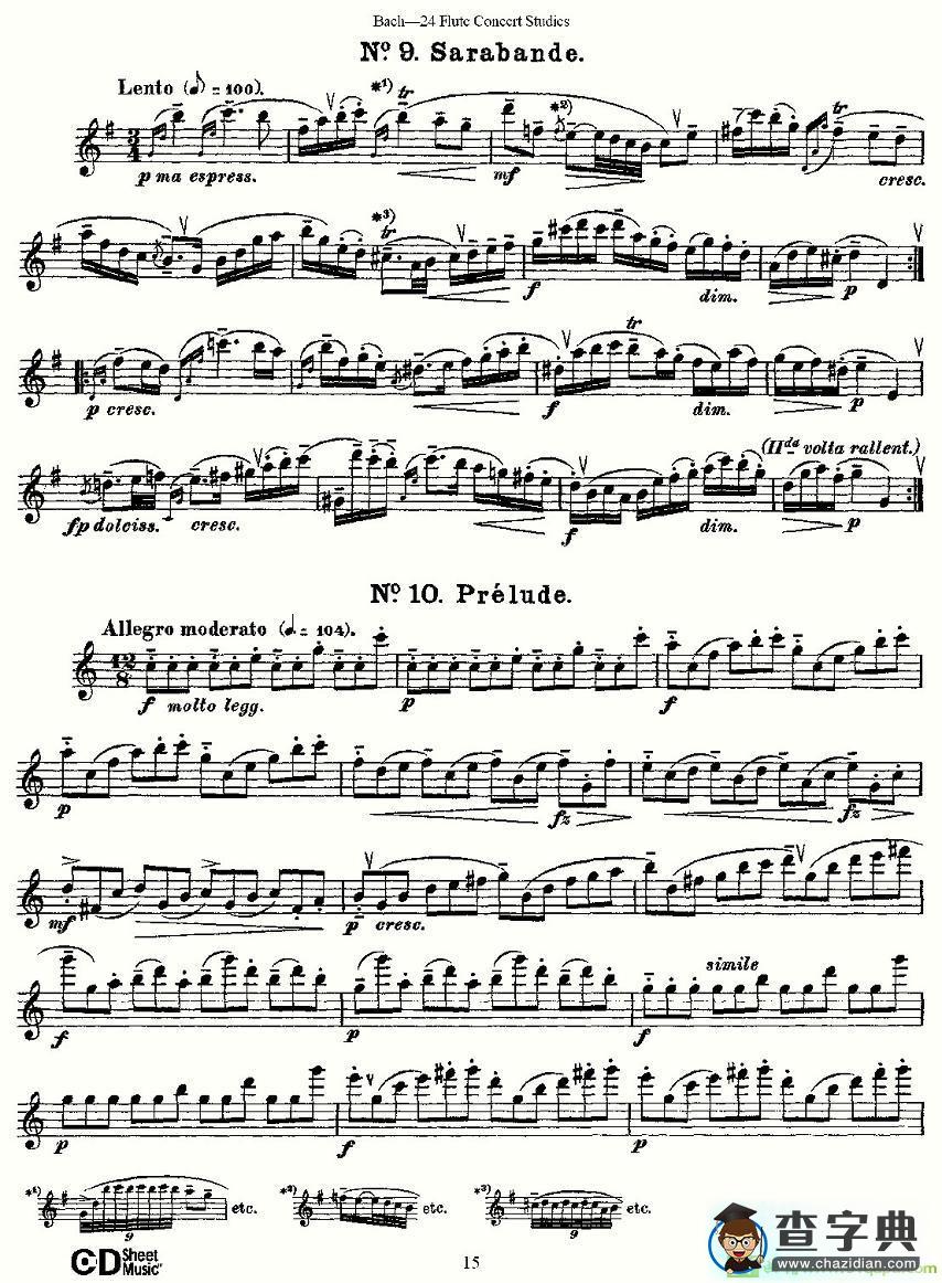 Bach-24 Flutc Concert Studies 之6—10长笛谱(Bach（巴赫）作曲)