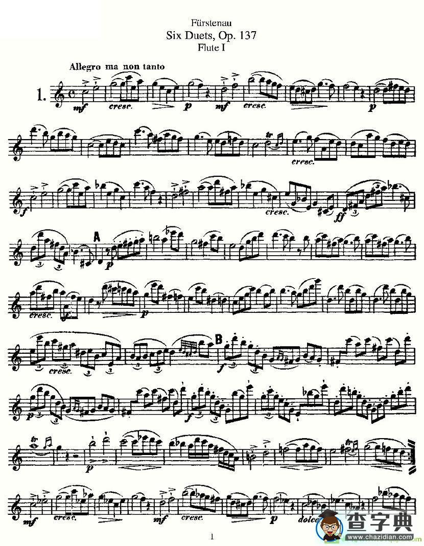 Six Duets, Op.137 之一长笛谱(Furstenau作曲)