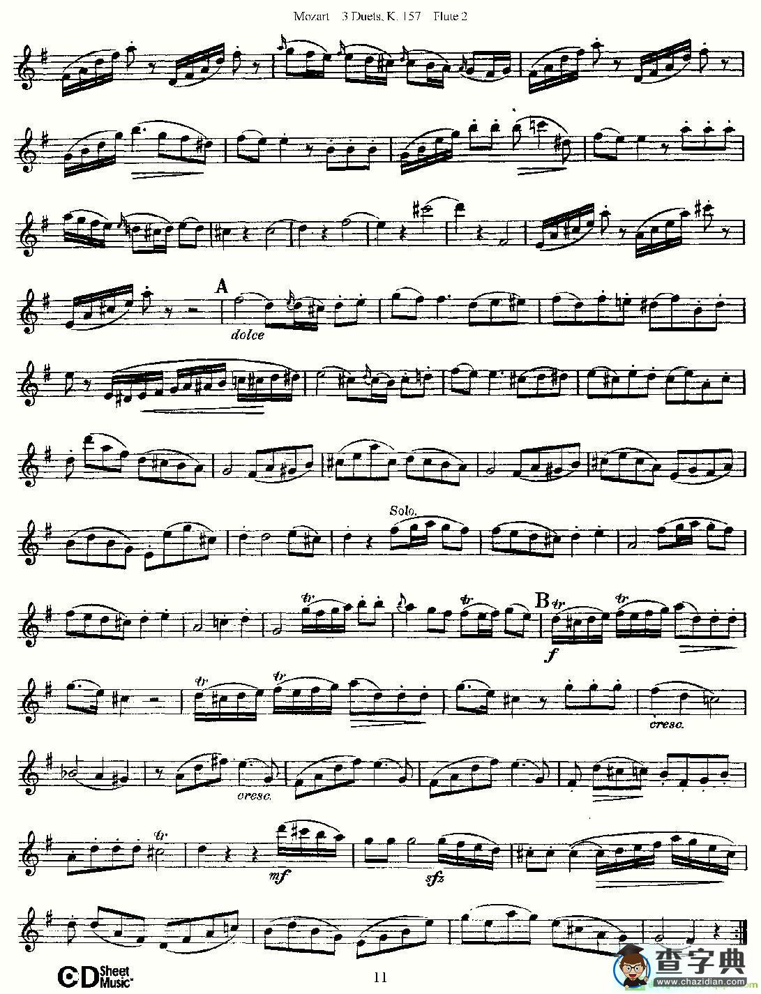3 Duets K.157 之第二长笛长笛谱(Mozart作曲)