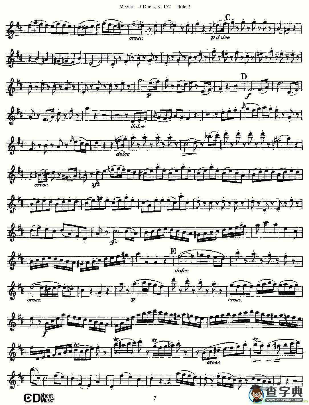 3 Duets K.157 之第二长笛长笛谱(Mozart作曲)