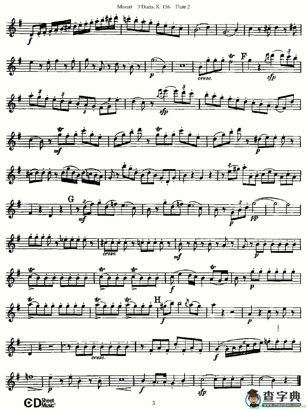 3 Duets K.156 之第二长笛长笛谱(Mozart作曲)
