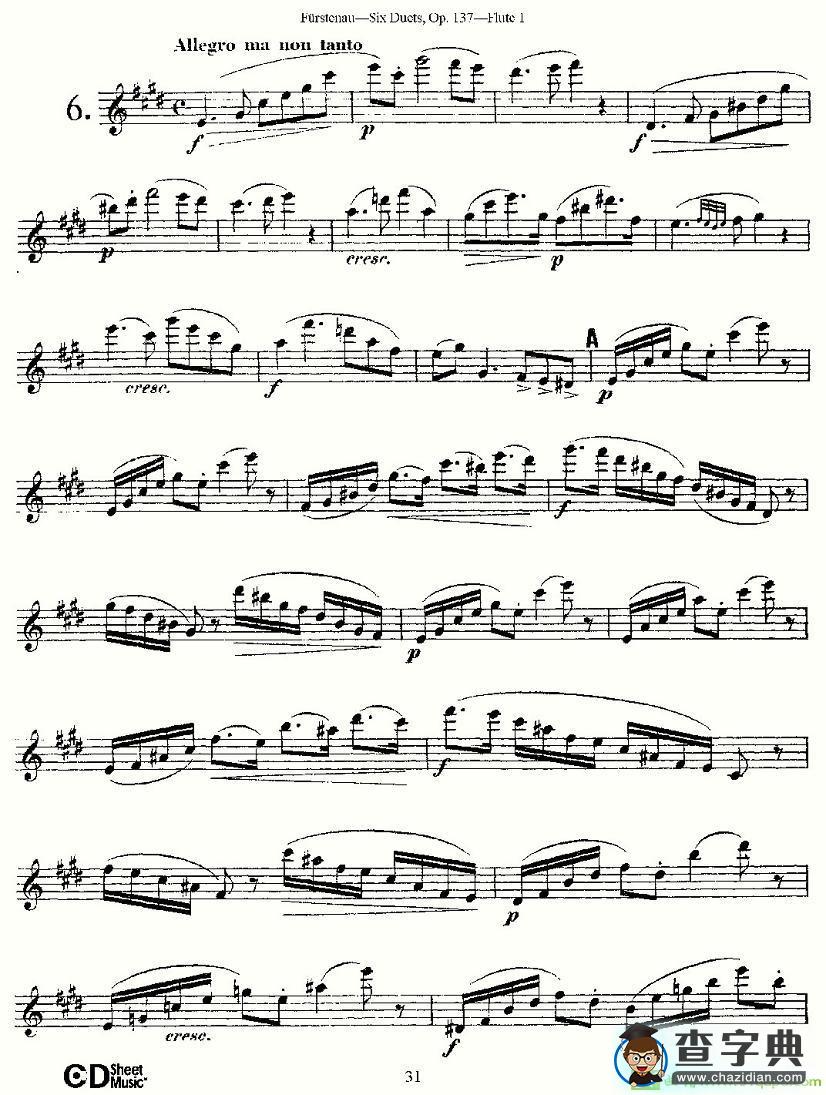Six Duets, Op.137 之六长笛谱(Furstenau作曲)